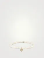 Pearl Bracelet With 14K Gold Diamond Playing Card Heart Charm