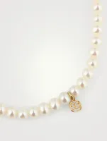 Pearl Bracelet With 14K Gold Diamond Playing Card Heart Charm