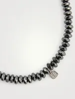 Hematite Beaded Bracelet With 14K White Gold Diamond Wheel Charm