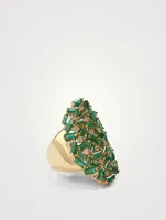 Rainbow Fireworks 18K Gold Shield Ring With Emeralds And Diamonds