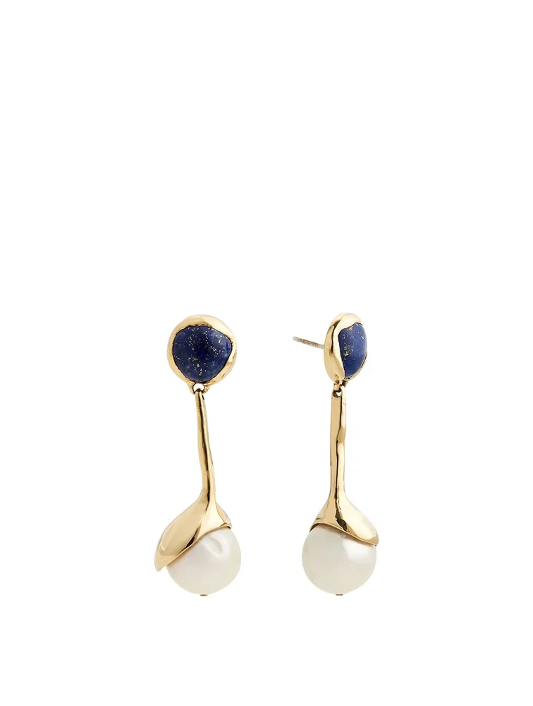 Sappho Pearl Earrings With Blue Lapis And Pearls