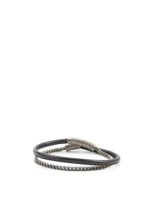 Lash Double Wrap Silver Chain And Leather Bracelet