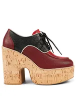 Madras Leather Lace-Up Platform Shoes