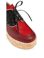 Madras Leather Lace-Up Platform Shoes