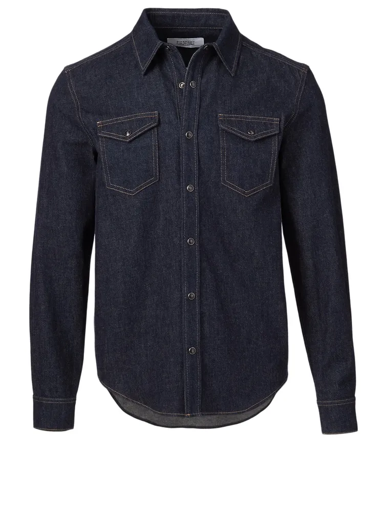 Cotton Denim Shirt With Logo Band