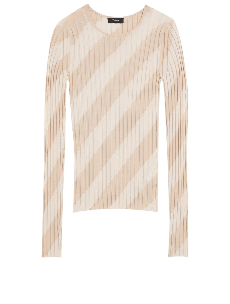 Silk Crewneck Sweater Striped Print