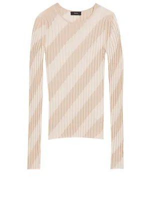 Silk Crewneck Sweater Striped Print