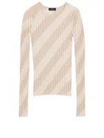 Silk Crewneck Sweater Striped Print