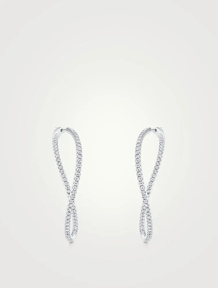 18K White Gold Twist Earrings With Diamonds