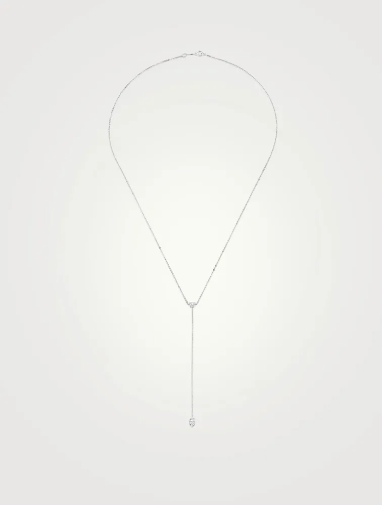 18K White Gold Lariat Necklace With Heart And Marquis Diamonds