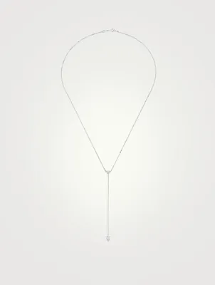 18K White Gold Lariat Necklace With Heart And Marquis Diamonds