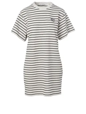 Cotton Short-Sleeve Dress Striped Print