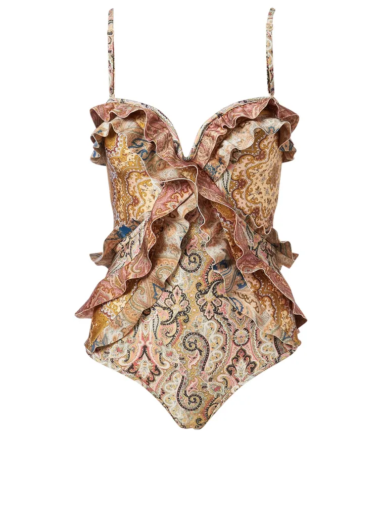 Freja Spliced Frill One-Piece Swimsuit Paisley Print