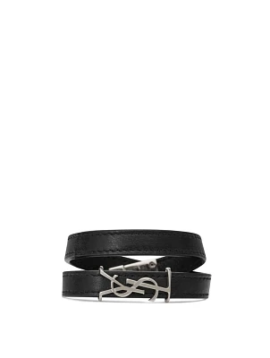 YSL Monogram Leather Wrap Bracelet