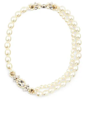 Double Faux Pearl Necklace With Crystals