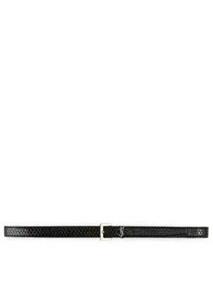 YSL Monogram Buckle Snake-Embossed Leather Belt
