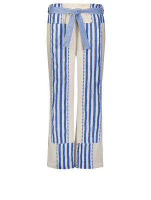Eshe Classic Cotton Belted Pants Striped Print