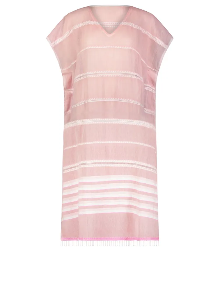 Lola Cotton Long Caftan In Striped Print
