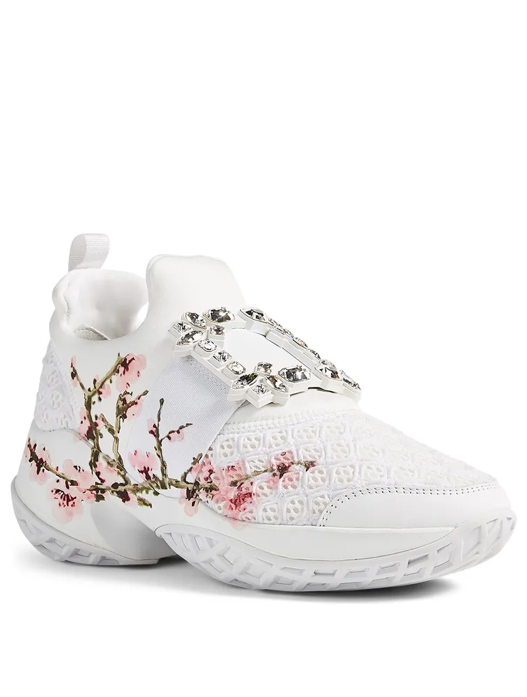 Sneakers Viv’ Run en mailles de néoprène à imprimé floral ornés cristaux