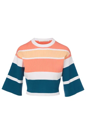 Ribbed Three-Quarter Sleeve Sweater