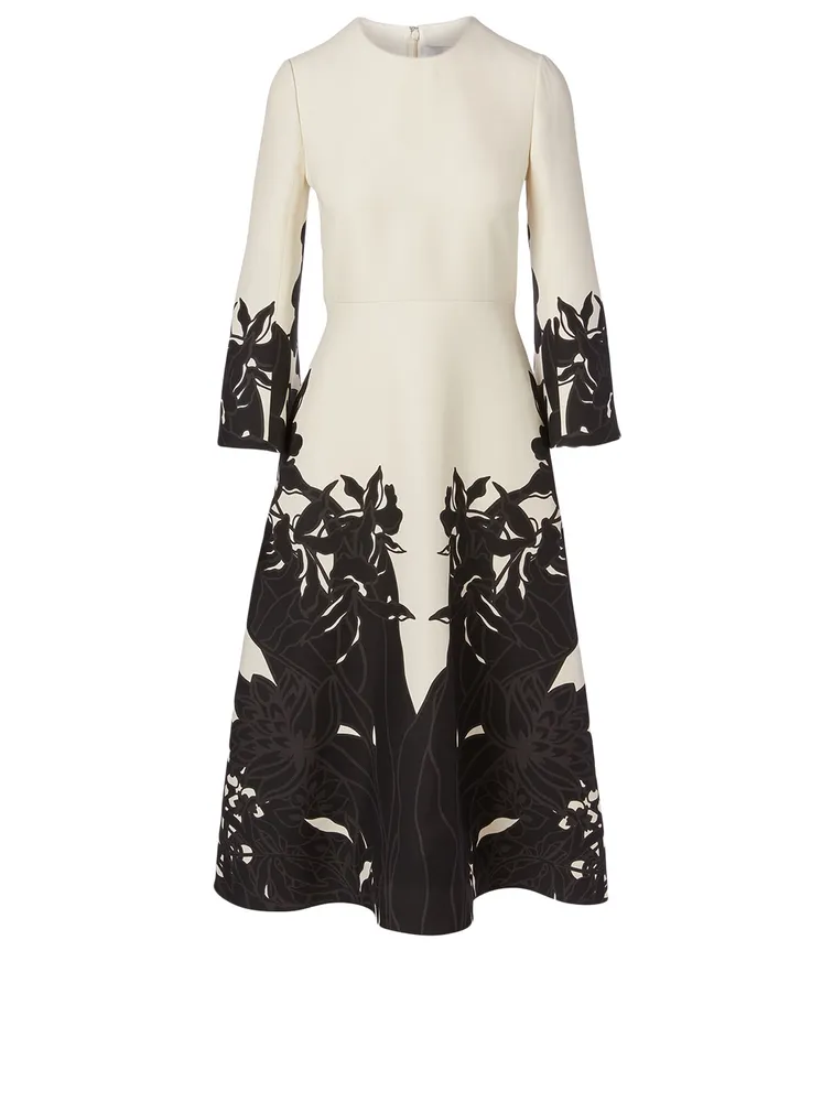 Wool And Silk Midi Dress Orchid Ramage Print