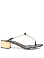 Eliza 40 Leather Pearl Thong Heeled Sandals