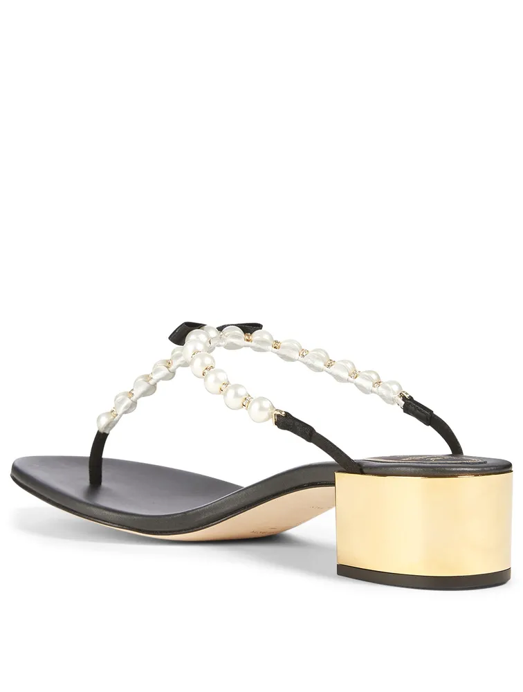 Eliza 40 Leather Pearl Thong Heeled Sandals