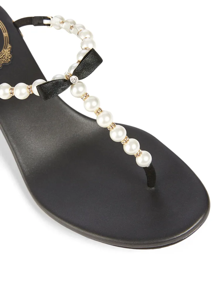 Eliza 40 Leather Pearl Thong Heeled Sandals