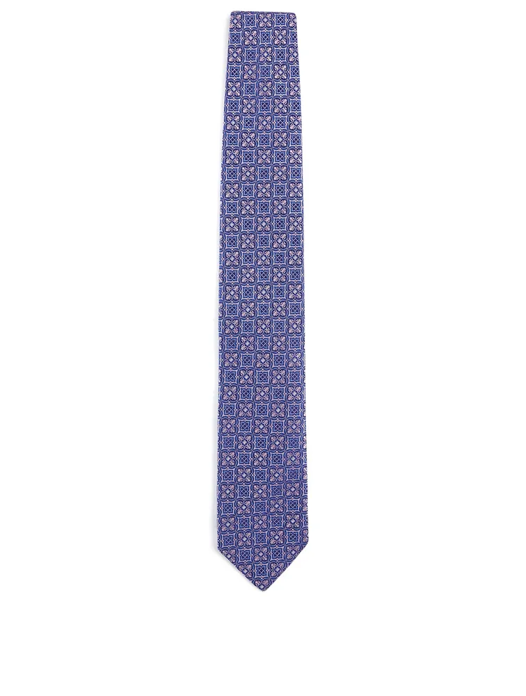 Silk Tie In Geometric Print