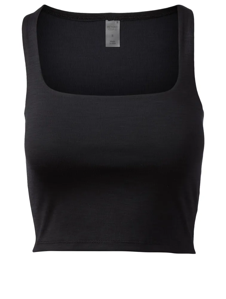 Heather Rib Square Neck Cropped Tank Top