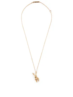 Gold-Tone Silver Inflatable Bunny Necklace