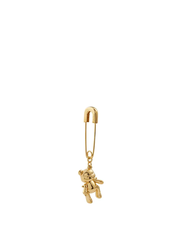 Gold-Tone Silver Inflatable Teddy Bear Earring