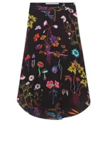 Silk Midi Skirt Floral Print