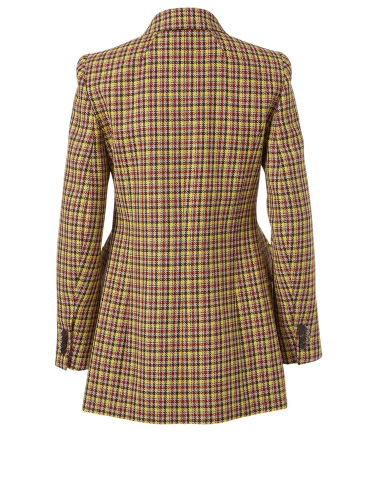 Hourglass Wool Double-Breasted Blazer Check Print