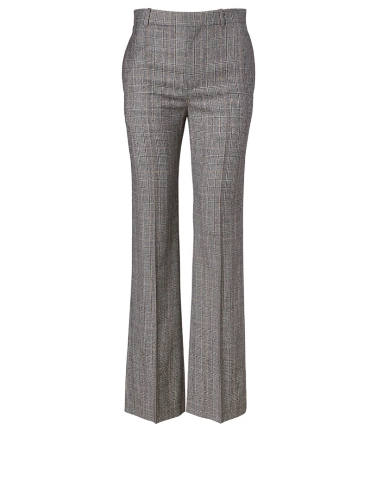 Wool High-Waisted Pants Check Print