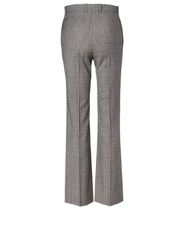 Wool High-Waisted Pants Check Print