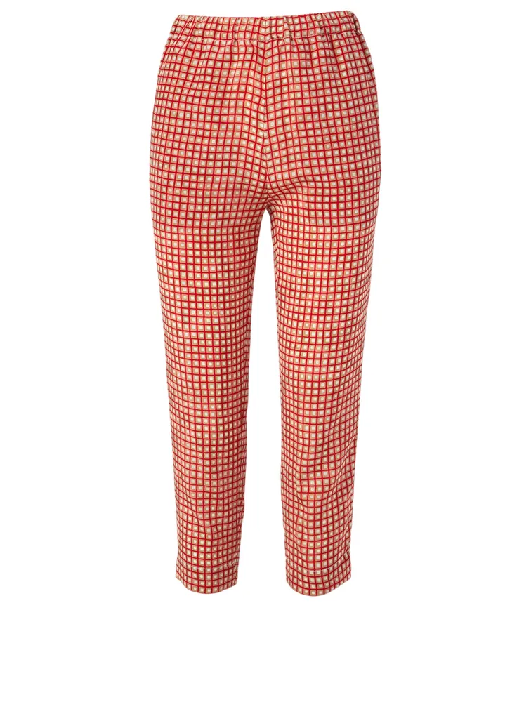 Silk Pants Check Print