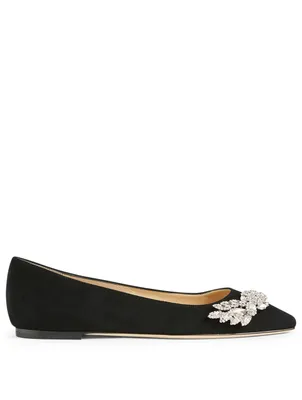 Mirele Suede Ballet Flats With Crystal Wings