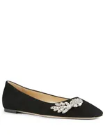 Mirele Suede Ballet Flats With Crystal Wings
