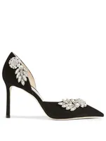 Teja 85 Suede D'Orsay Pumps With Crystal Wings