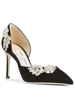 Teja 85 Suede D'Orsay Pumps With Crystal Wings