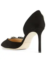 Teja 85 Suede D'Orsay Pumps With Crystal Wings