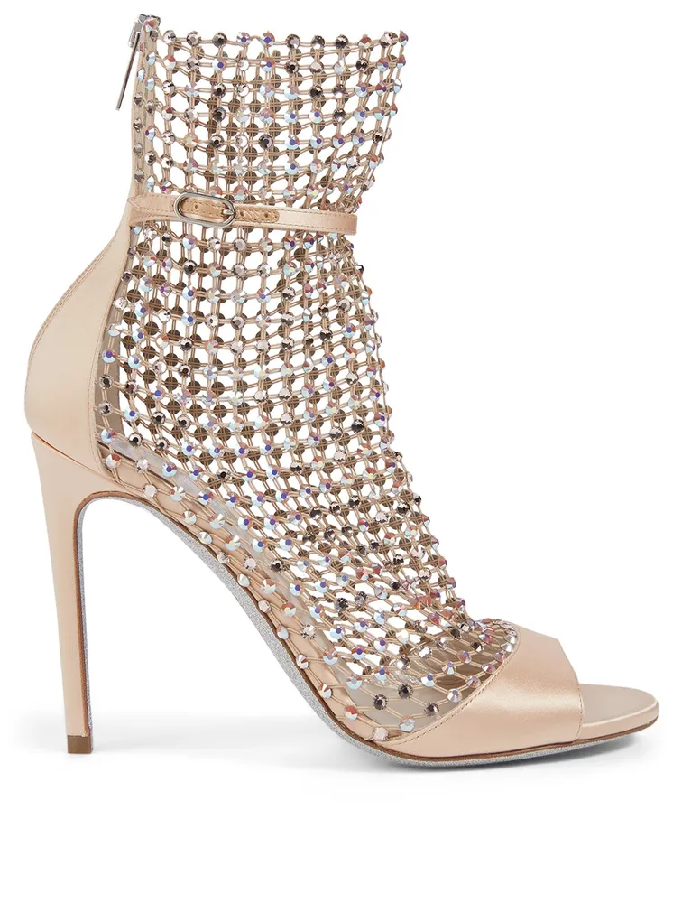 Galaxia 105 Satin And Crystal-Net Heeled Sandals