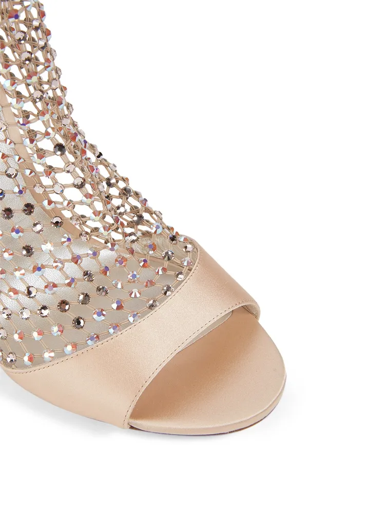 Galaxia 105 Satin And Crystal-Net Heeled Sandals