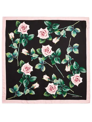 Silk Twill Scarf In Tropical Rose Print