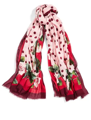 Modal And Cashmere Scarf In Tropical Rose Print