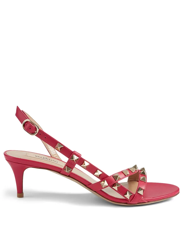 Rockstud Leather Kitten-Heel Slingback Sandals