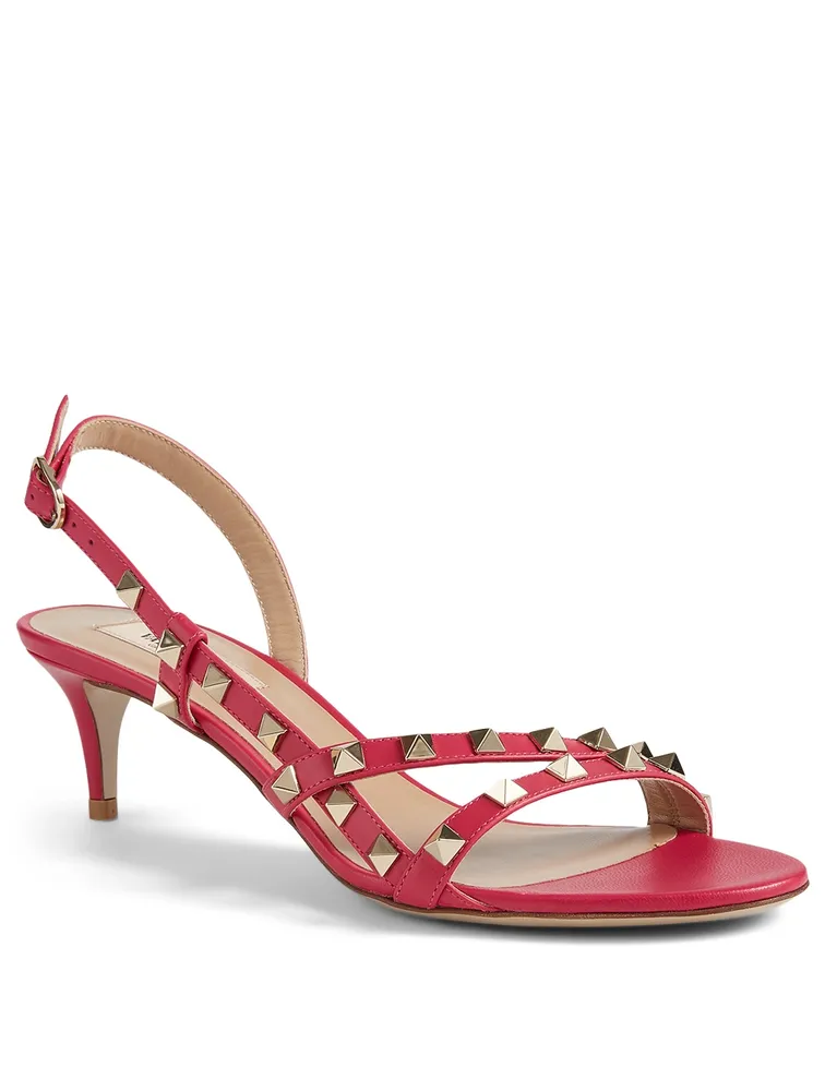 Rockstud Leather Kitten-Heel Slingback Sandals