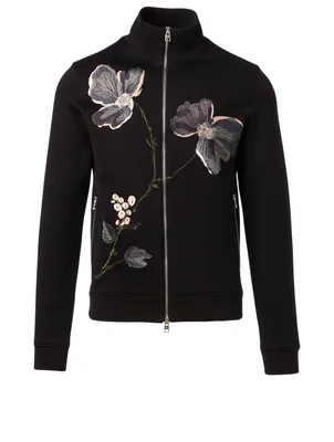 Cotton-Blend Zip Jacket With Embroidery