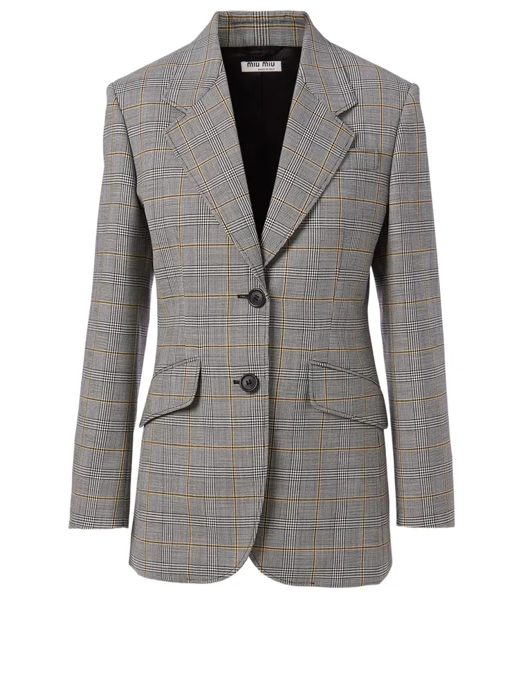 Wool-Blend Blazer Prince Of Wales Check Print